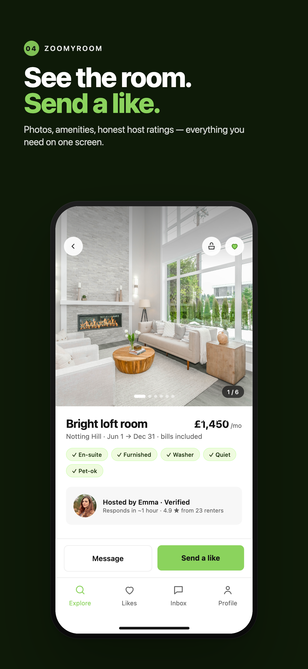 Bright loft room listing